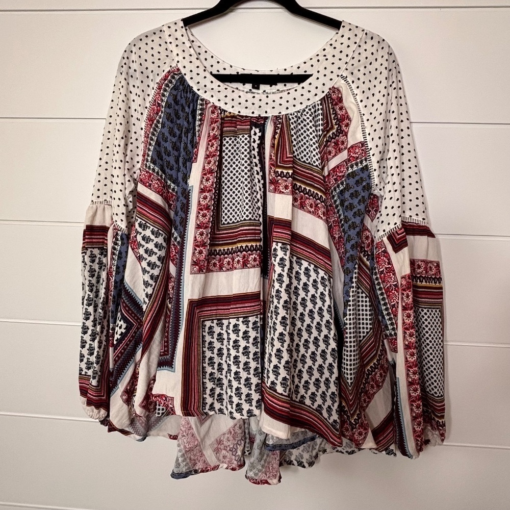 Beulah oversize boho flowy multiprint patchwork pullover blouse size S